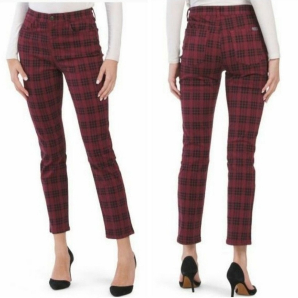 Joe's Denim Plaid Jeans High Rise Straight Size 26 Black Burgandy NEW NWT